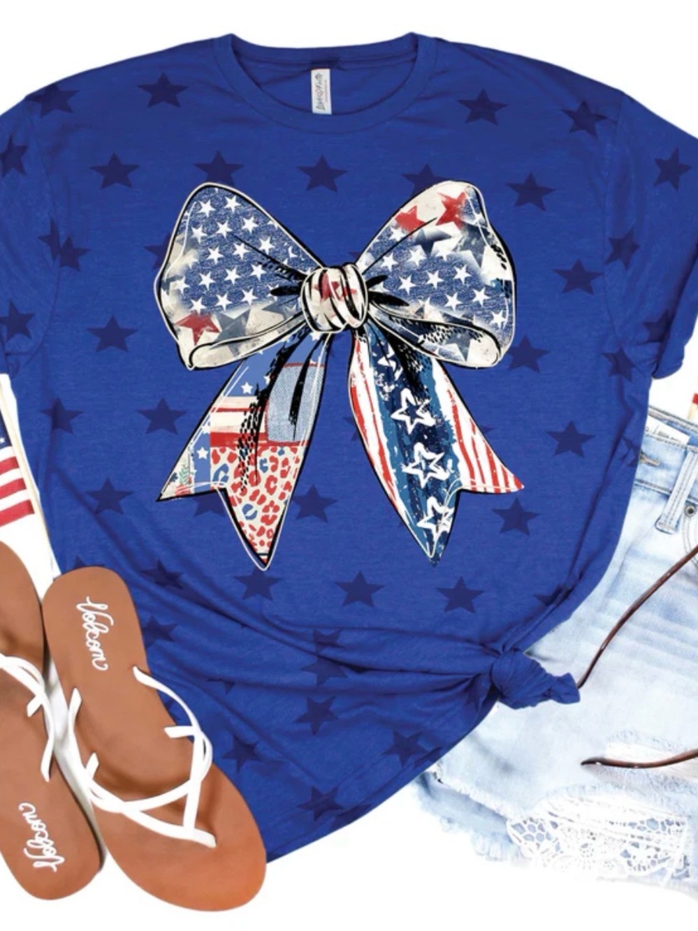 4th of July Blue Star Bow Graphic Tee by Love in Heart